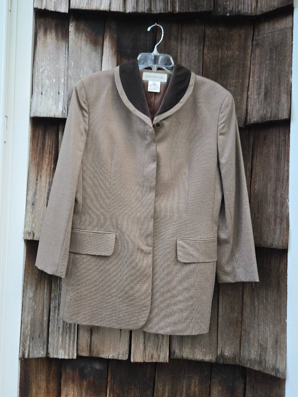 💼 Vintage Jones New York 100% Wool Micro-Plaid Velvet Collar Blazer (Size 10)